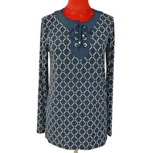Michael Kors Casual Top Size S Black Gray White Geometric Lace Up Long Sleeve